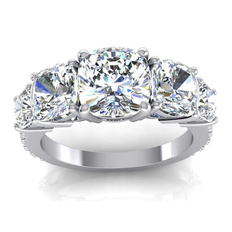 7 Carats Cushion Natural Diamond Gold Engagement Ring With Accents