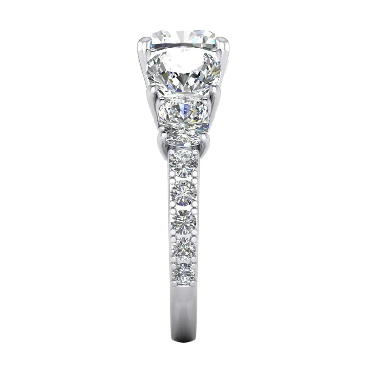 7 Carats Cushion Natural Diamond Gold Engagement Ring With Accents