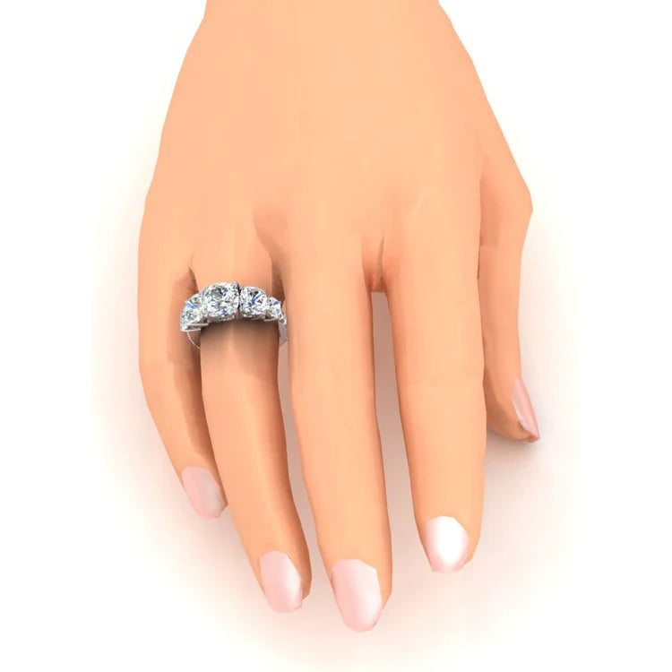 7 Carats Cushion Natural Diamond Gold Engagement Ring With Accents