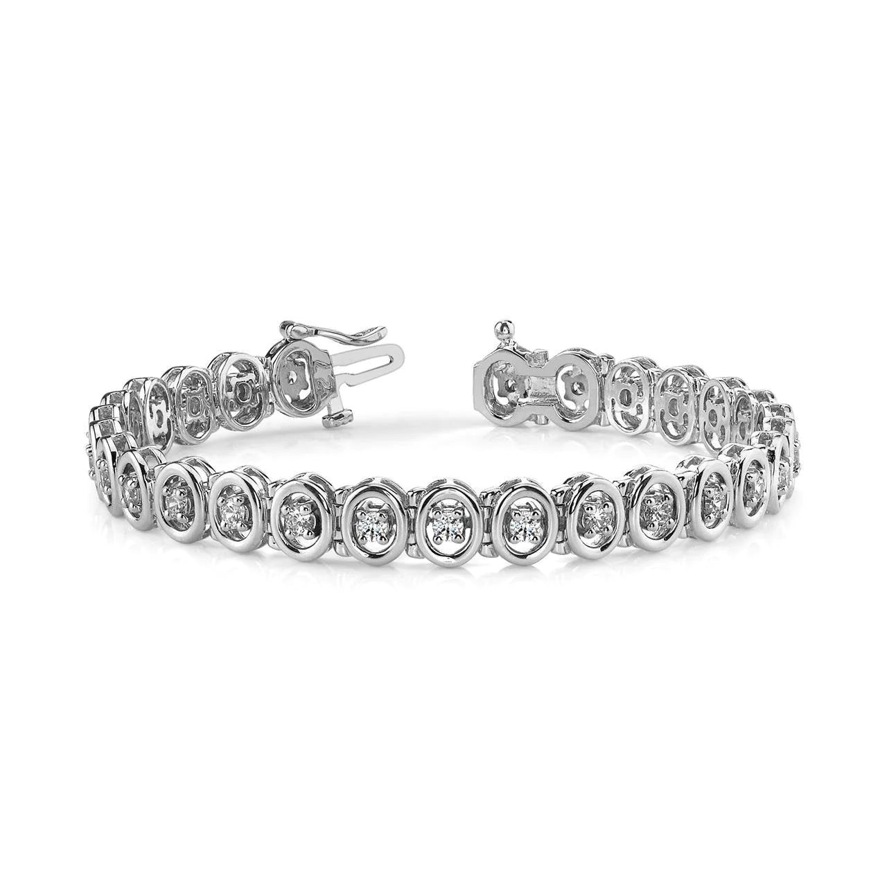 7 Carats Lab Grown Diamond Prong Set Round Cut Oval Style Link Bracelet White Gold 14K