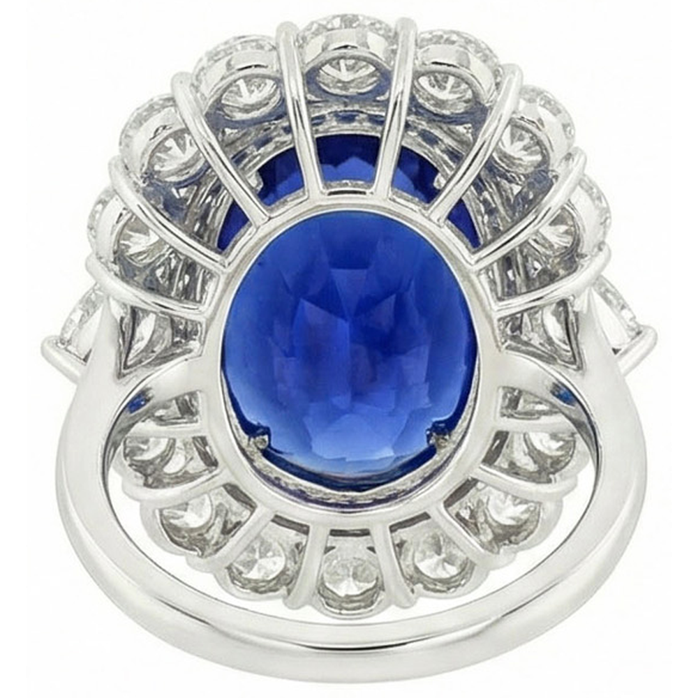 8.50 Carats Blue Sapphire Natural Earth Mined Diamond ( Not Lab Grown ) Wedding Ring White Gold 14K