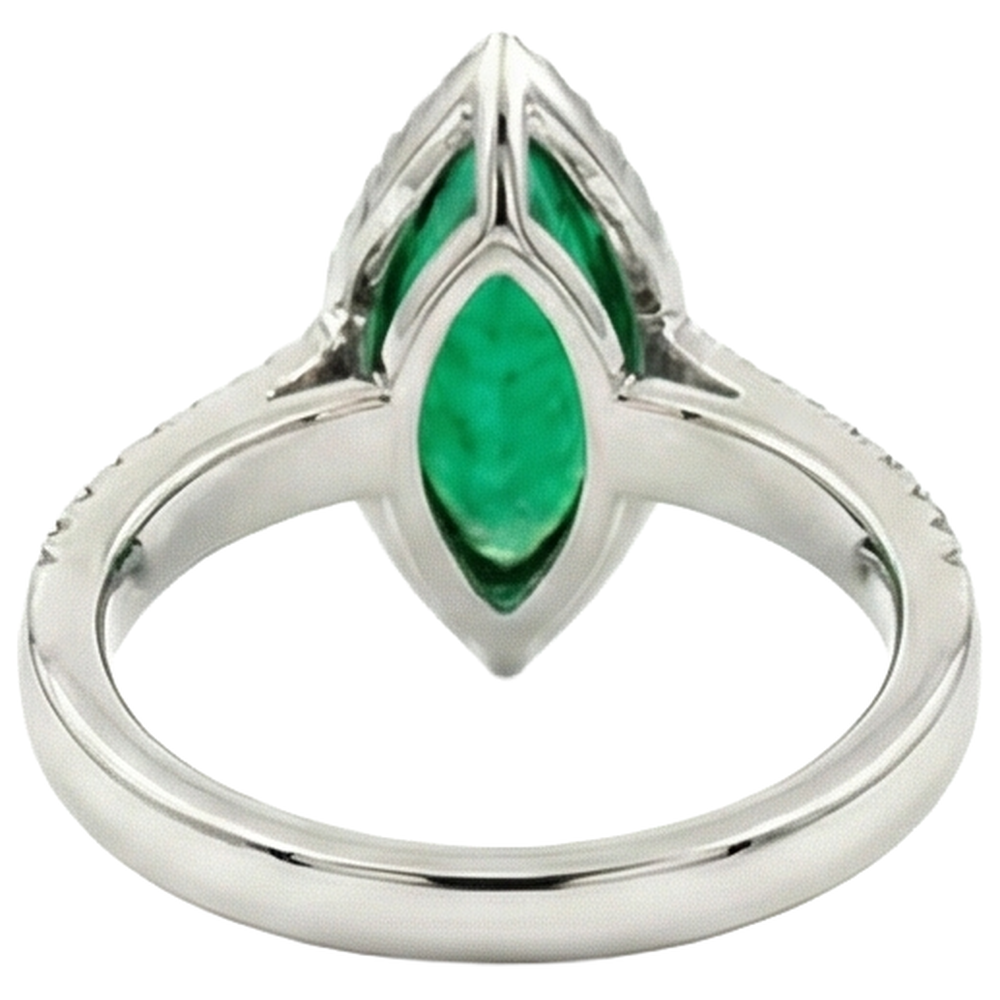 8.50 Carats Green Emerald With Natural Earth Mined Diamond Ring White Gold Fine Jewelry