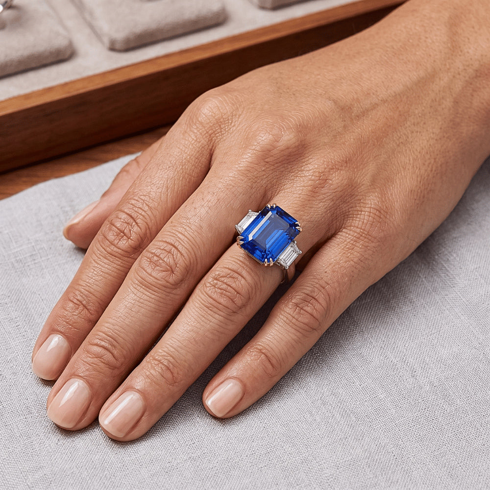 8 Carat Blue Sapphire And IGI CERTIFIED Diamond Ring