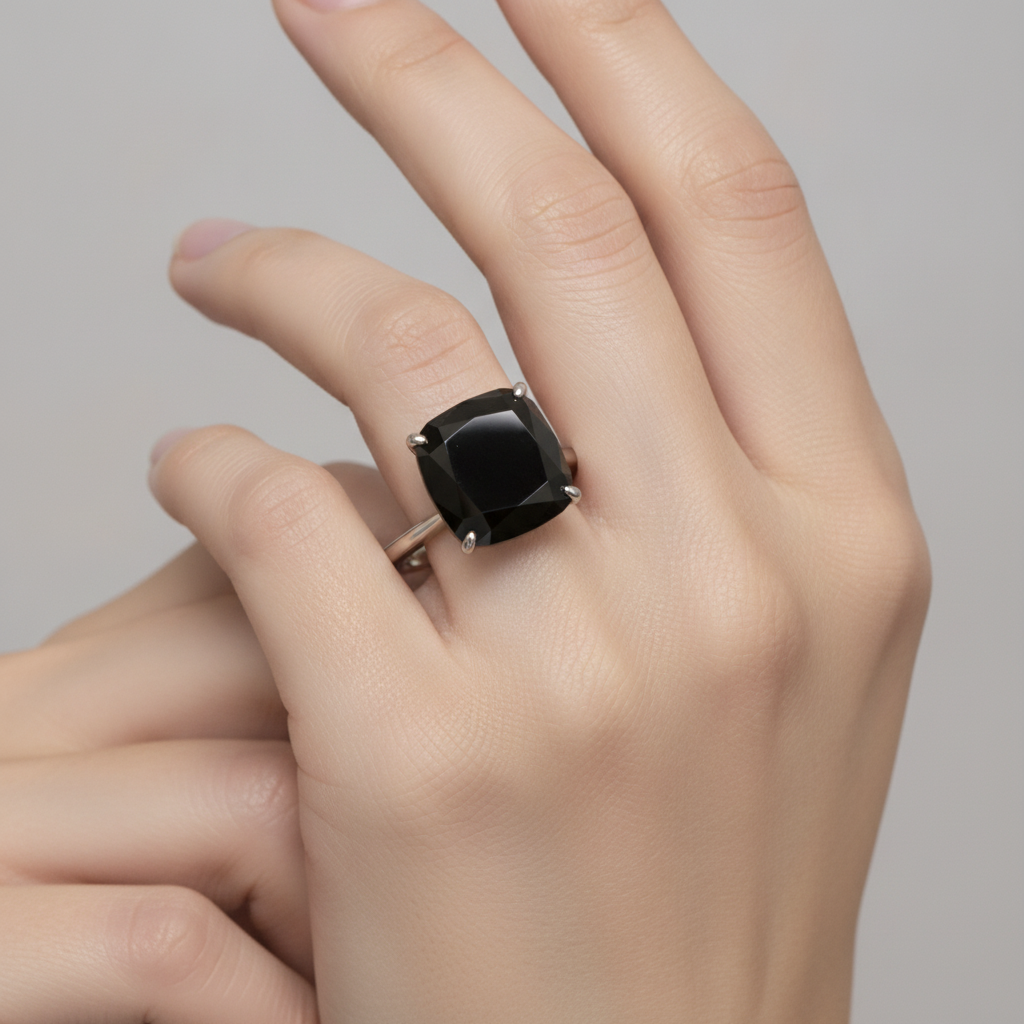 Black Diamond Proposal Ring 5 Carat Natural Cushion Solitaire Plain 14K White Gold