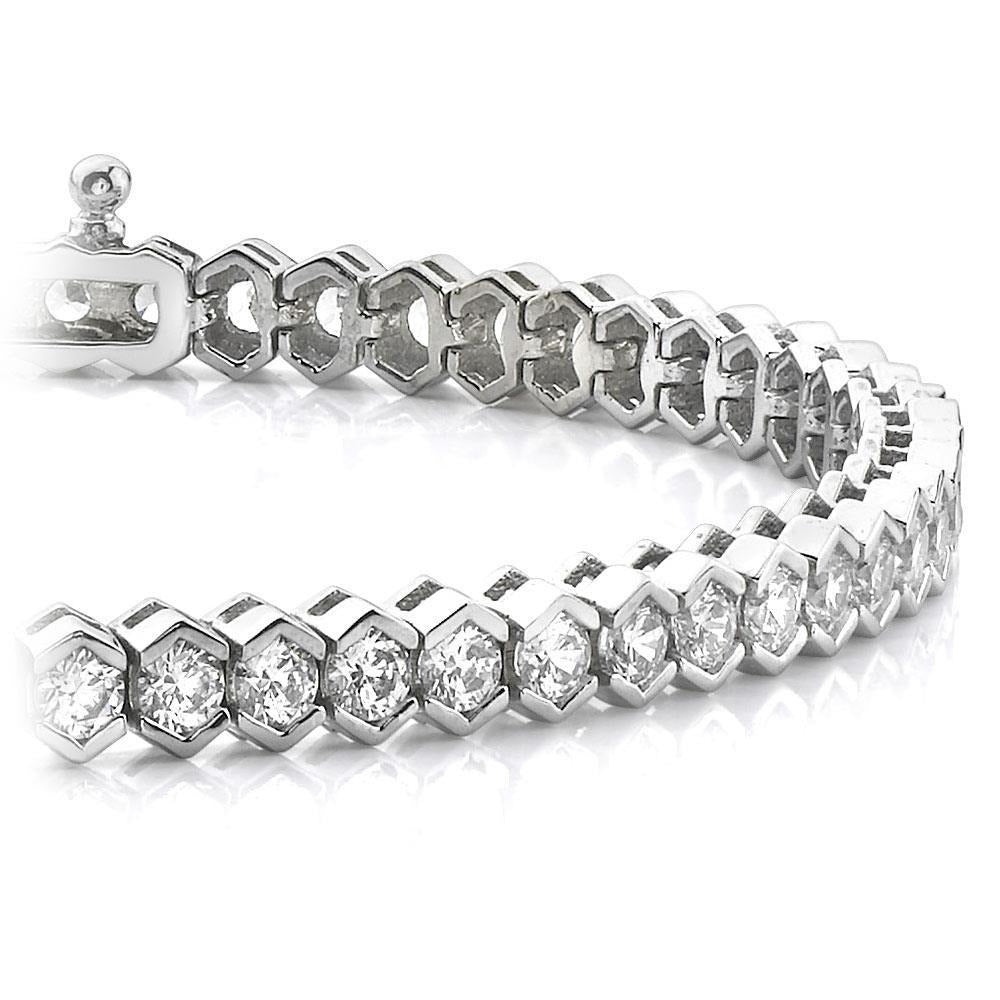 8.40 Ct Half Bezel Set Round Lab Grown Diamond Tennis Bracelet White Gold