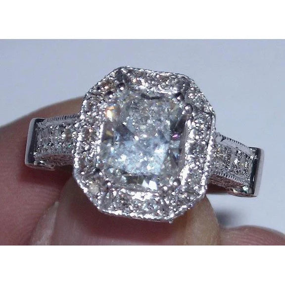 8.51 Carat Real Diamond Engagement Ring Band Set Radiant