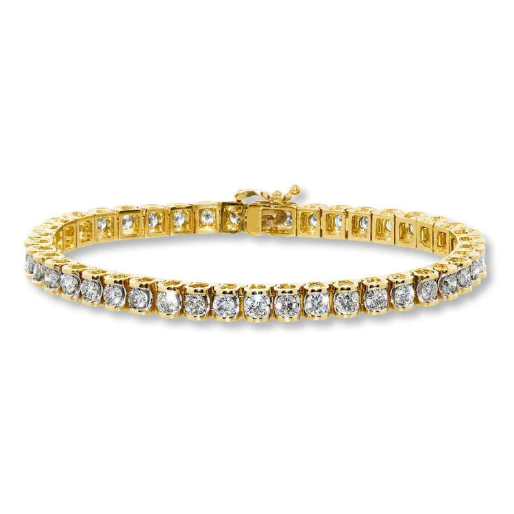8.5 Carats Round Genuine Lab Grown Diamond Women Tennis Bracelet Yellow Gold Jewelry