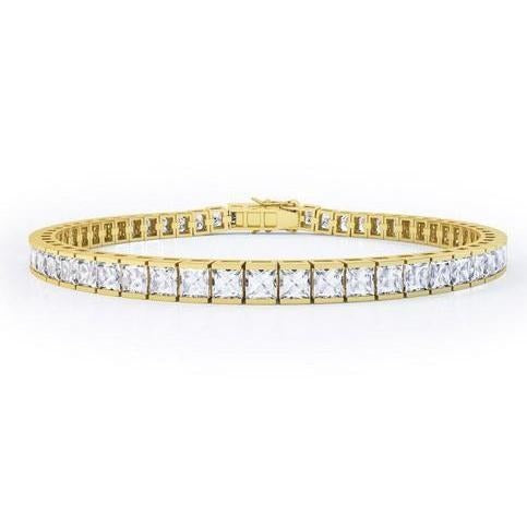 8.80 Carats Princess Cut Lab Grown Diamond Tennis Bracelet Yellow Gold 14K