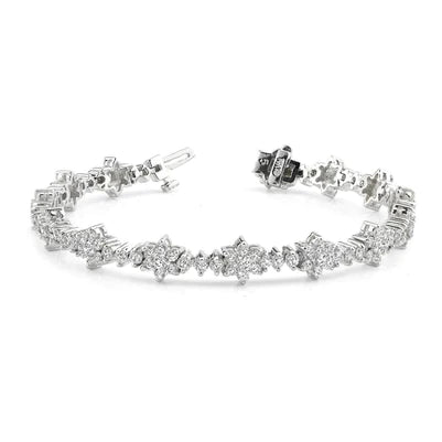 8 Ct Round Brilliant Cut Genuine Diamonds Cluster Bracelet White Gold 14K