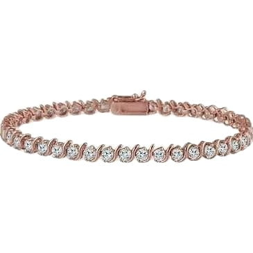 8 Carats Round Cut Sparkling Lab Grown Diamonds Bracelet Gold Rose 14K