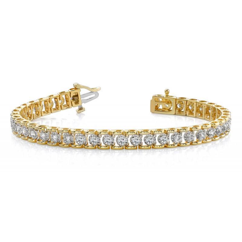 8 Carats Round  Lab Grown Diamonds Tennis Bracelet Yellow Gold 14K