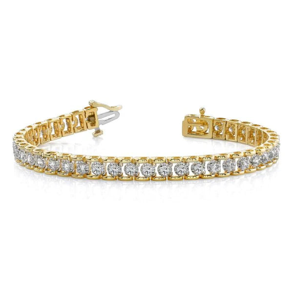 8 Carats Round  Lab Grown Diamonds Tennis Bracelet Yellow Gold 14K