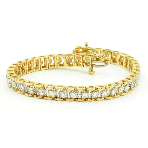 8 Carats Round  Lab Grown Diamonds Tennis Bracelet Yellow Gold 14K