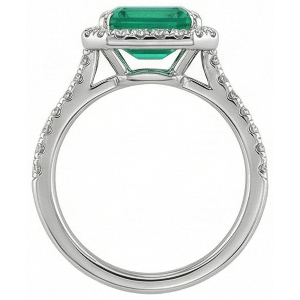 9.65 Ct Big Green Emerald And Small Natural Earth Mined Diamond ( Not Lab Grown )s Wedding Ring White Gold