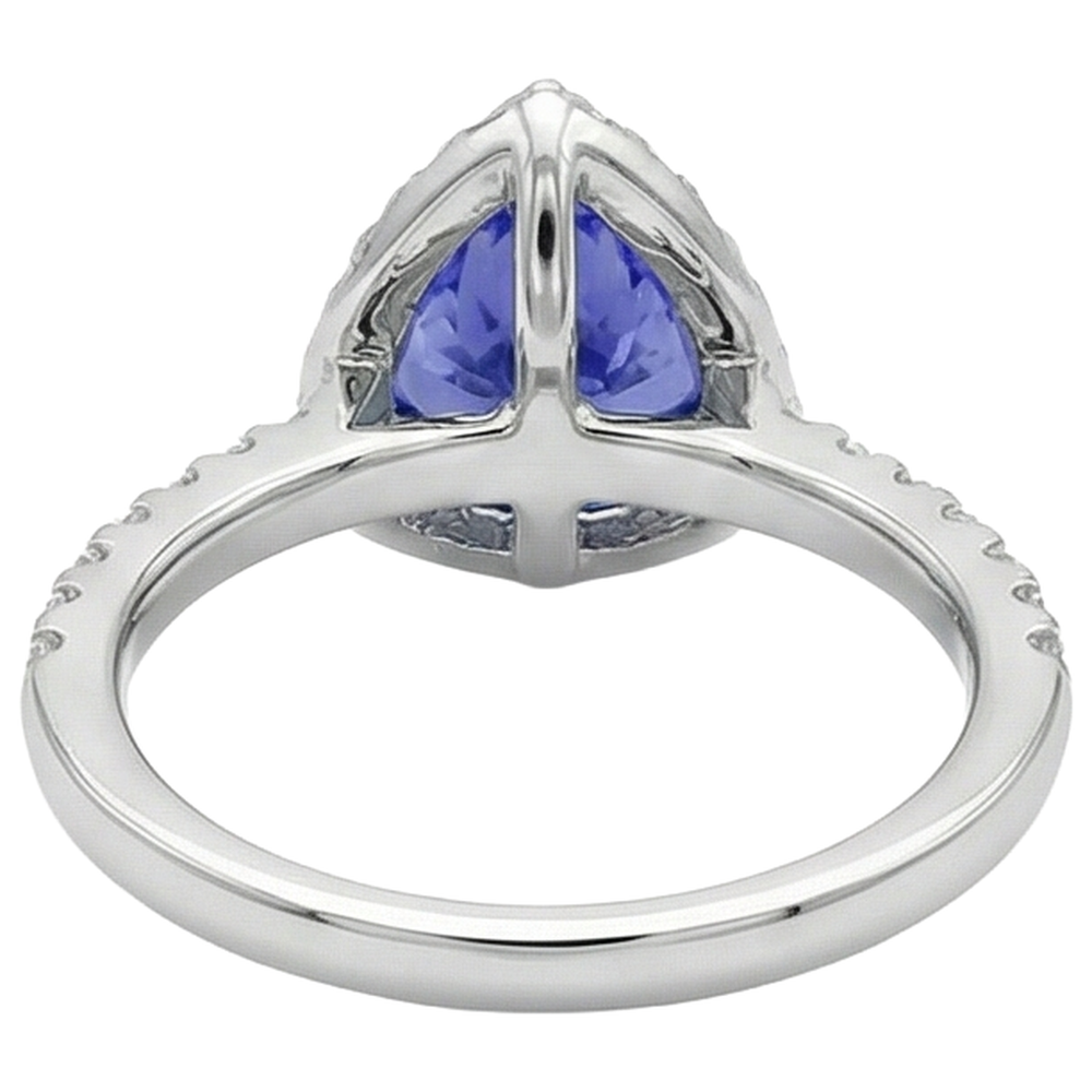 9 Carats Trillion Shape Tanzanite With Round Natural Earth Mined Diamond ( Not Lab Grown )s Ring White Gold