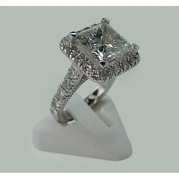 9 Carats Huge Princess Natural Diamond Ring With Accents White Gold 14K