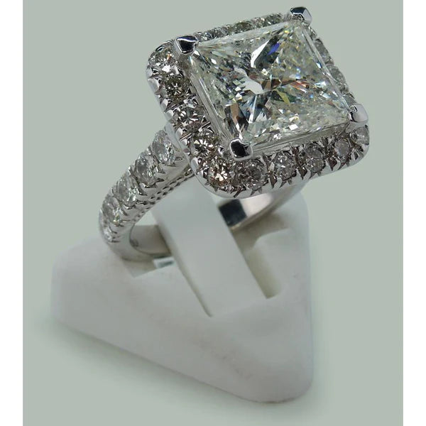 9 Carats Huge Princess Natural Diamond Ring With Accents White Gold 14K