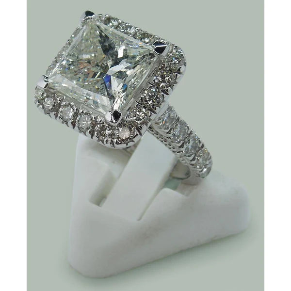 9 Carats Huge Princess Natural Diamond Ring With Accents White Gold 14K