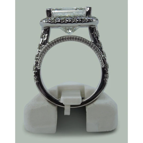9 Carats Huge Princess Natural Diamond Ring With Accents White Gold 14K