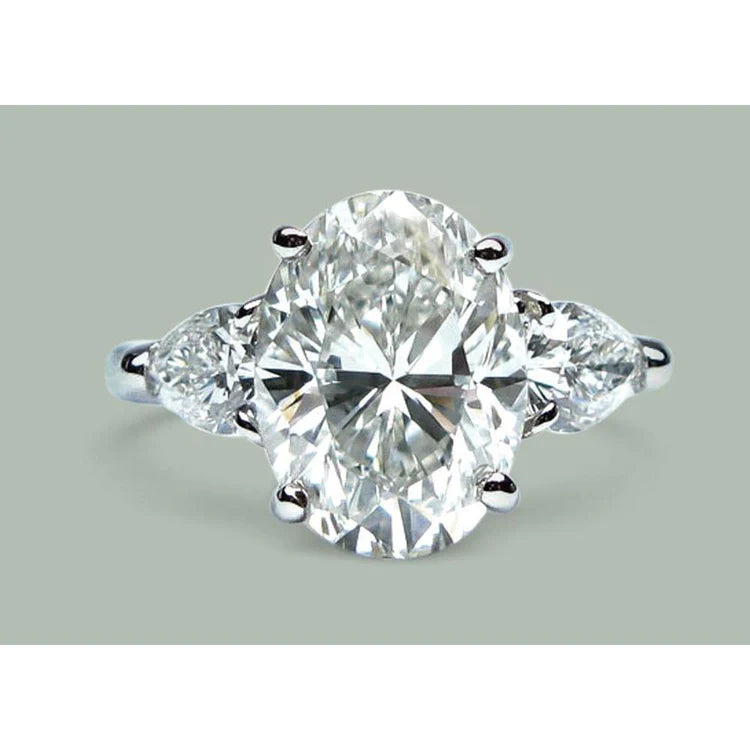 9 Ct Oval Real Diamonds Three Stone Pear Engagement Ring