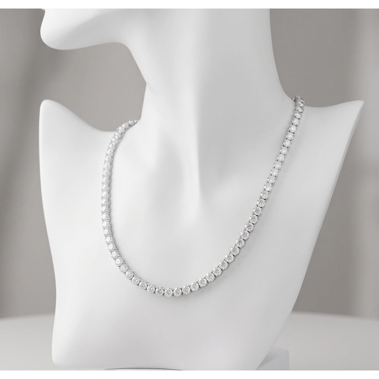 9 Carat Lab Grown Diamonds Tennis Necklace 14K White Gold 18 Inch Chain