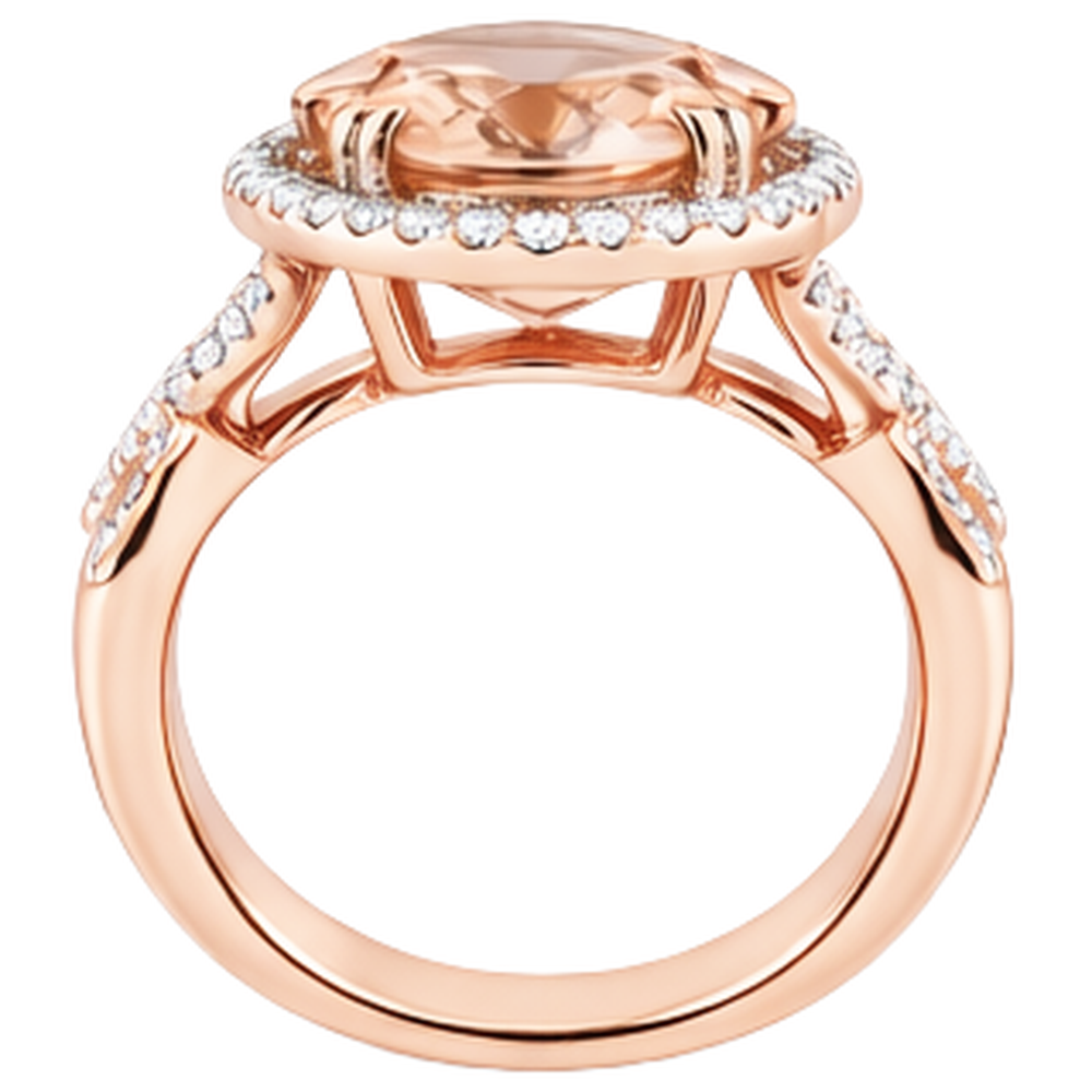 Anniversary Ring Halo 14 Ct Morganite And Natural Earth Mined Diamond ( Not Lab Grown )s Rose Gold
