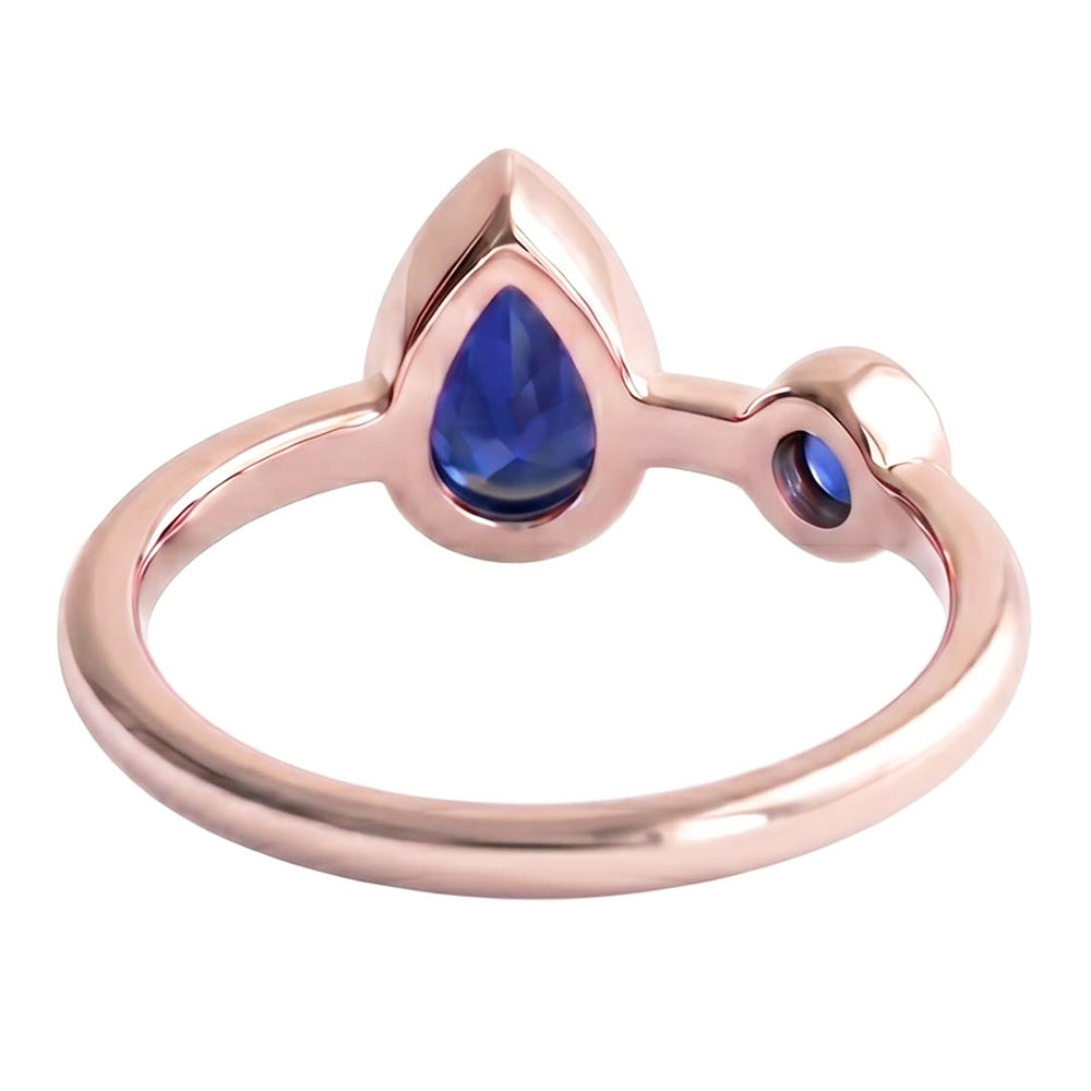 Anniversary Ring Round & Pear Blue Sapphires 2.25 Carats 14K Rose Gold