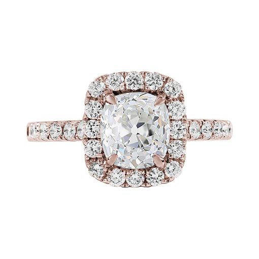 Anniversary Halo Ring Old Cut Cushion Natural Diamond 3.90 Carats Rose Gold