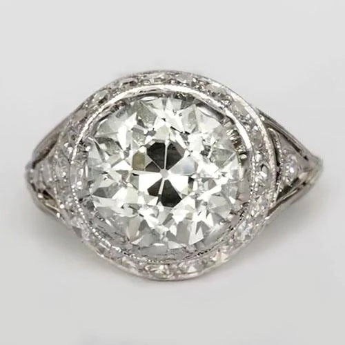 Anniversary Halo Ring Round Old Mine Cut Real Diamonds 4.25 Carats