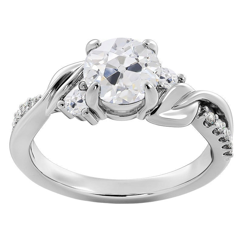 Anniversary Old Cut Natural Round Diamond Ring Twisted Leaf Style 4 Carats