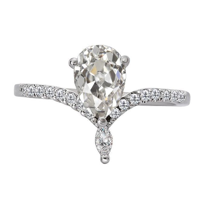 Anniversary Ring Enhancer Pear Old Mine Cut Real Diamond 4.50 Carats