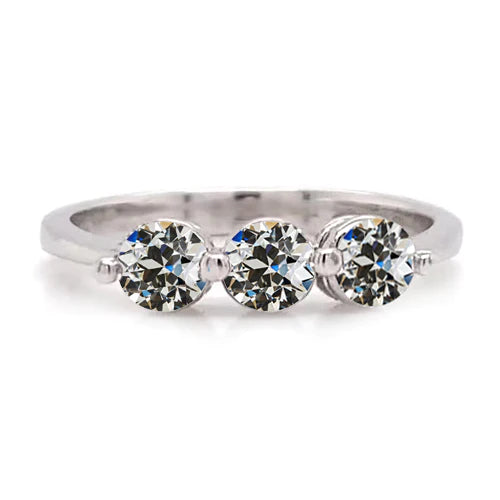 Anniversary Ring Round Old Miner Real Diamond 3 Stone Jewelry 3 Carats