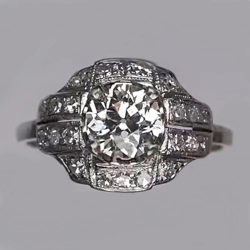 Anniversary Round Old Mine Cut Natural Diamond Ring 2 Carats Antique Style