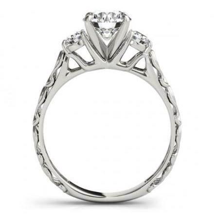 Antique Style 2 Carats Round Genuine Diamonds Three Stone Ring White Gold 14K