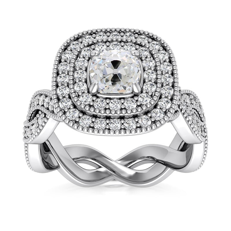 Antique Style Double Halo Real Old Miner Diamond Ring 4.50 Carats Milgrain