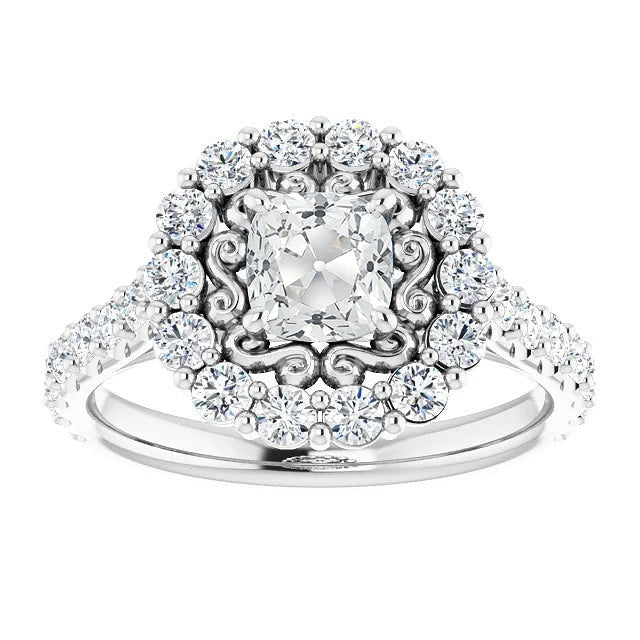 Antique Style Halo Cushion Real Old European Diamond Ring 6.50 Carats