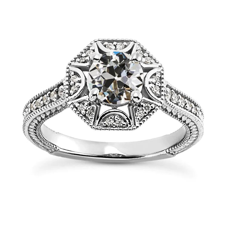 Antique Style Halo Old Miner Natural Diamond Ring Gold Filigree 4.25 Carats