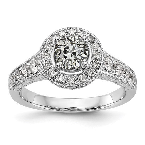 Antique Style Halo Ring Real Old Cut Diamond 3.25 Carats Milgrain Shank - Halo Ring-harrychadent.ca