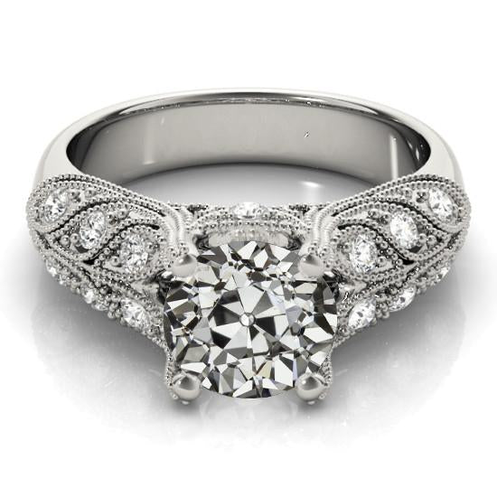 Antique Style Lady's Ring Old Mine Cut Genuine Diamond 3.50 Carats Gold