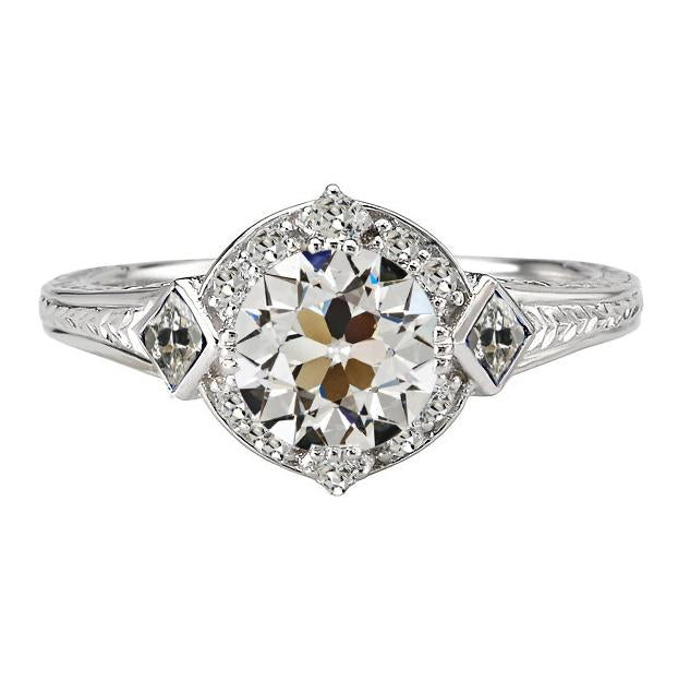 Antique Style Lady's Ring Round Old Mine Cut Real Diamond 3.50 Carats