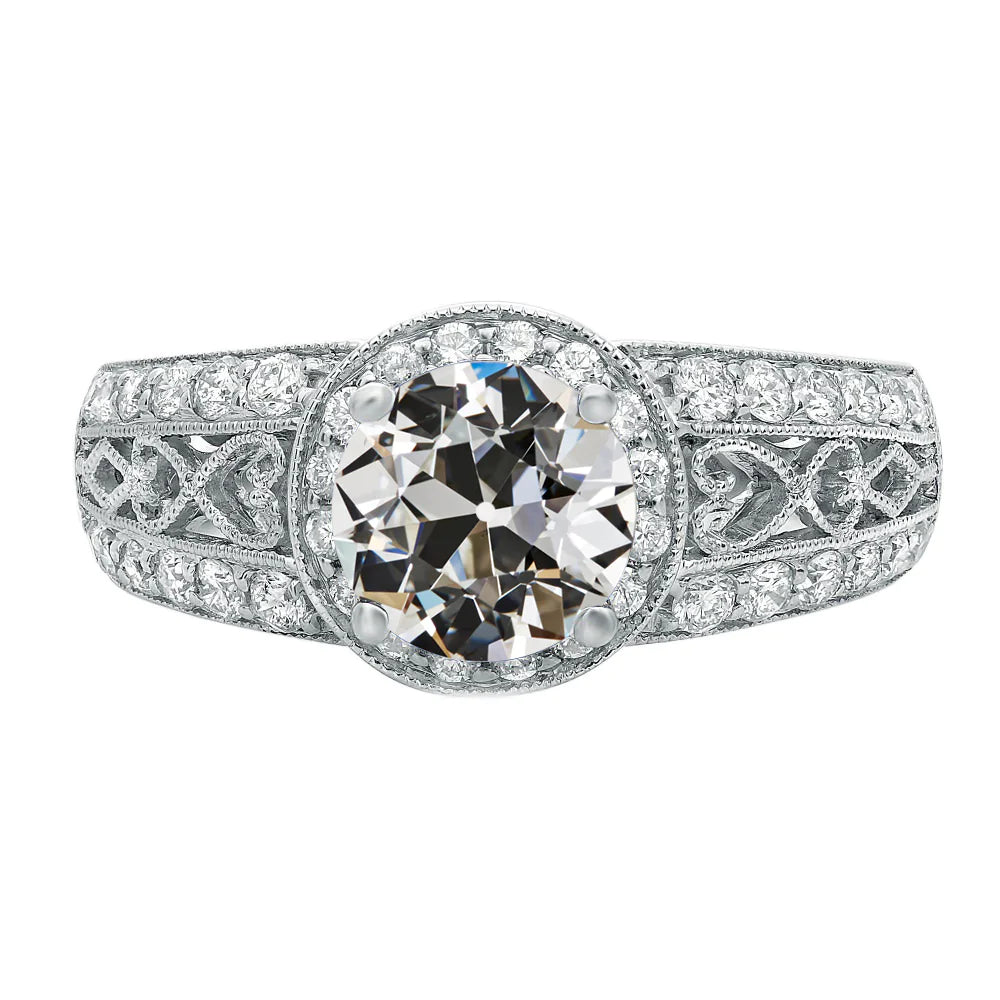 Antique Style Milligrain Old Miner Natural Diamond Ring Thick Shank 5 Carats