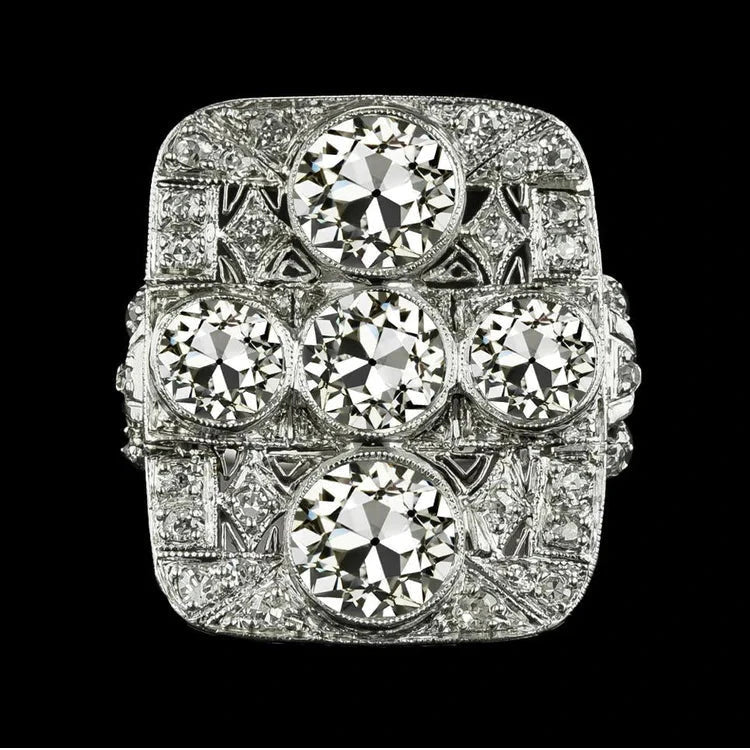 Antique Style Old Mine Cut Real Diamond Ring 9 Carats Milgrain Shank
