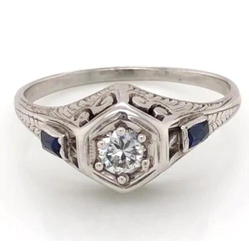 Antique Style Real Diamond Ring 1.50 Carats Ceylon Blue Sapphire