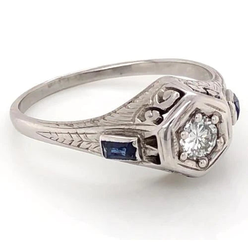 Antique Style Real Diamond Ring 1.50 Carats Ceylon Blue Sapphire