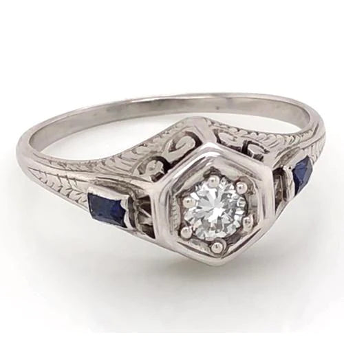 Antique Style Real Diamond Ring 1.50 Carats Ceylon Blue Sapphire