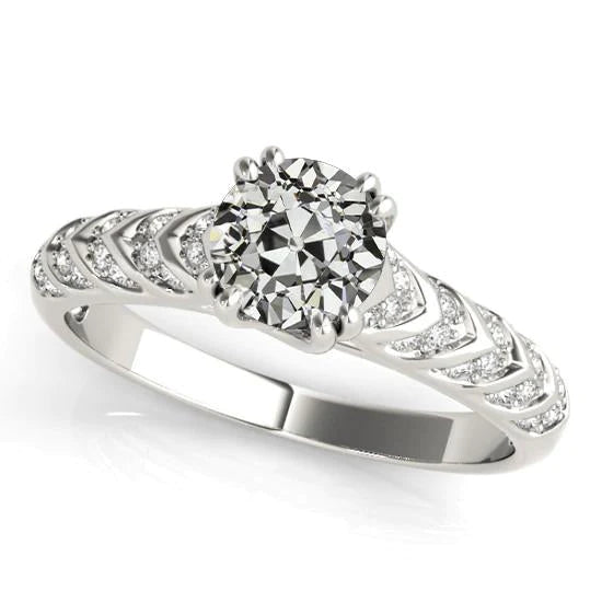Antique Style Round Old Cut Natural Diamond Ring White Gold 4.50 Carats