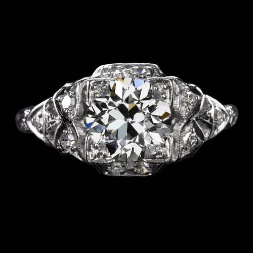Antique Style Round Old Mine Cut Genuine Diamond Ring 3 Carats Gold Filigree