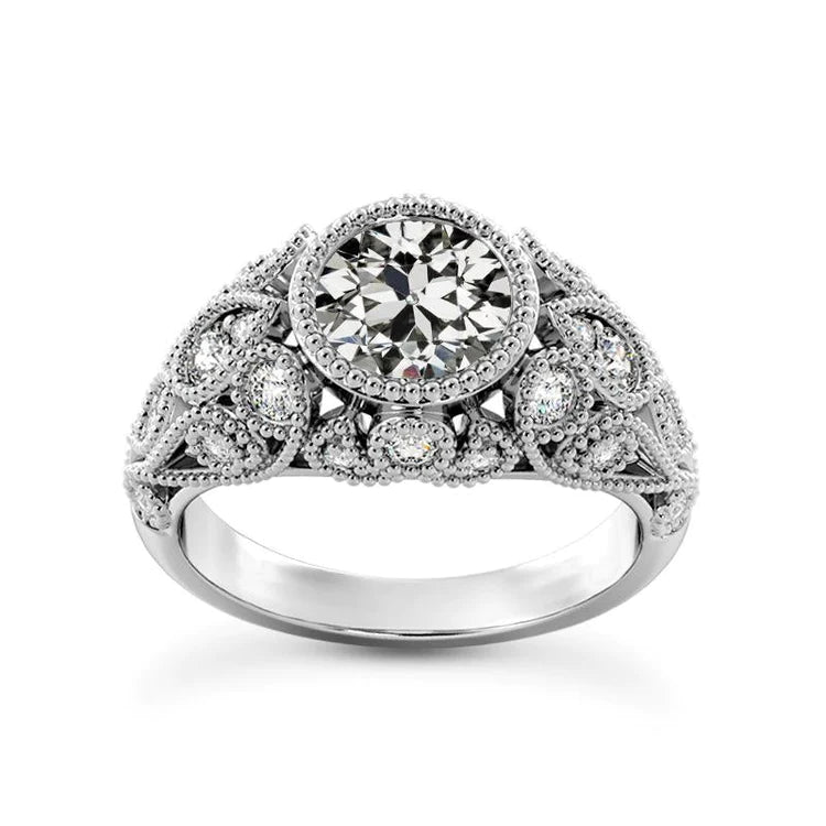 Antique Style Round Old Miner Real Diamond Wedding Ring 4 Carats Jewelry