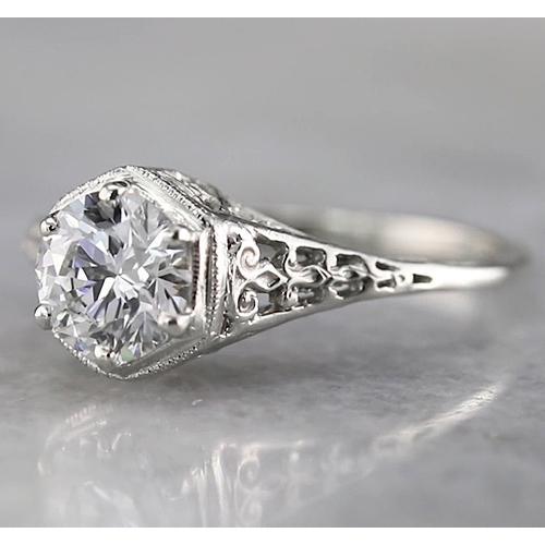 Antique Style Round Solitaire Natural Diamond Ring 1.50 Carats White Gold