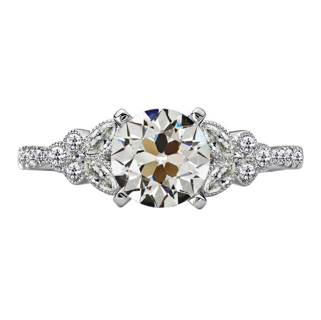 Antique Style Round & Marquise Old Cut Real Diamond 6 Carats 14K Gold
